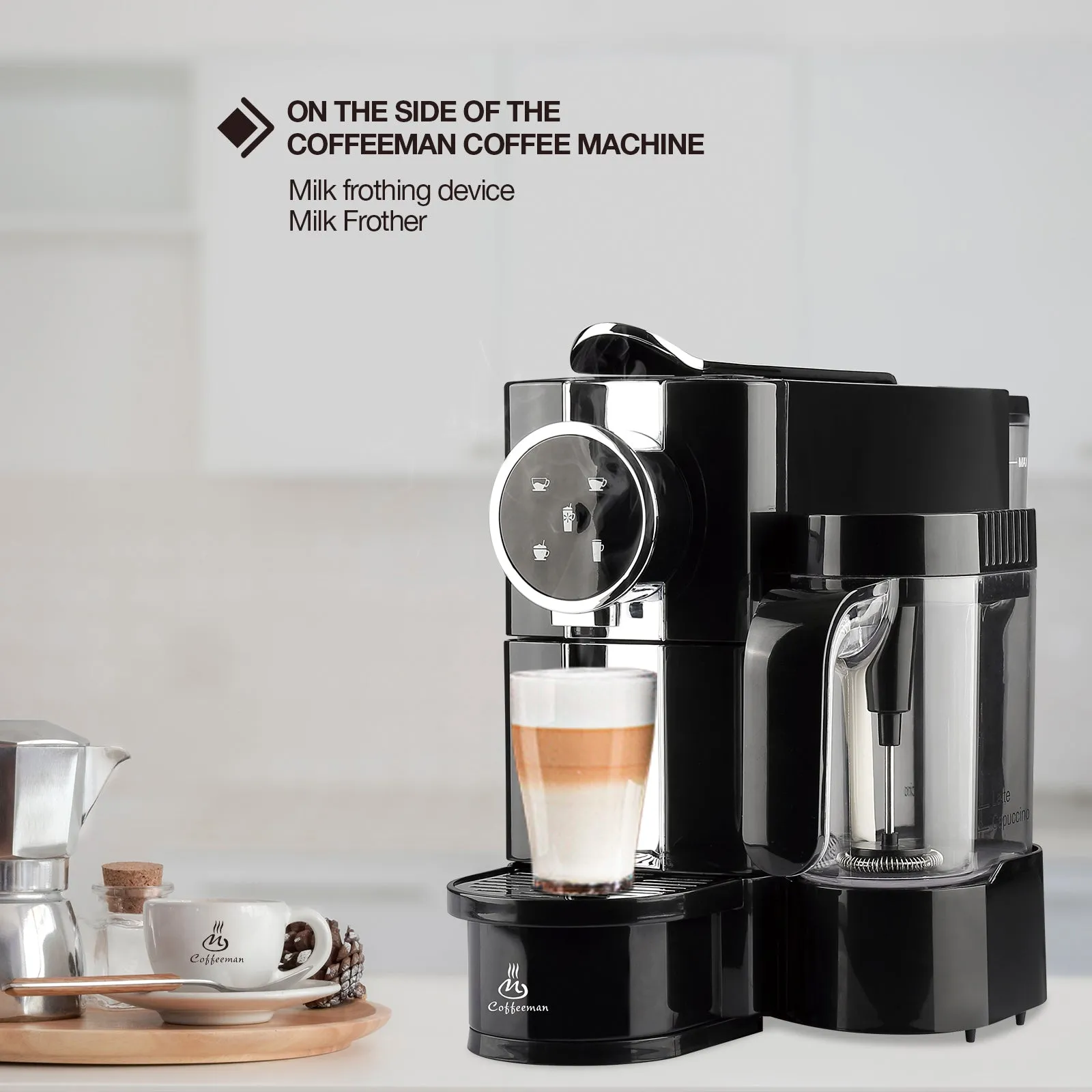 20 Bar Espresso Capsule Coffee Machine with Foaming Milk Frother 2 Cups