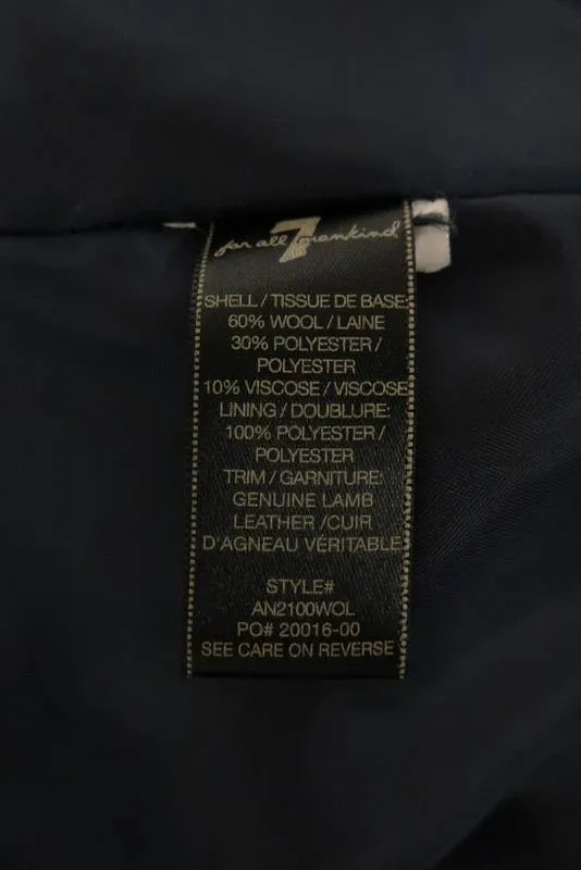 7 For All Mankind Peacoat Navy Wool Size Extra Small Double Breasted Jacket