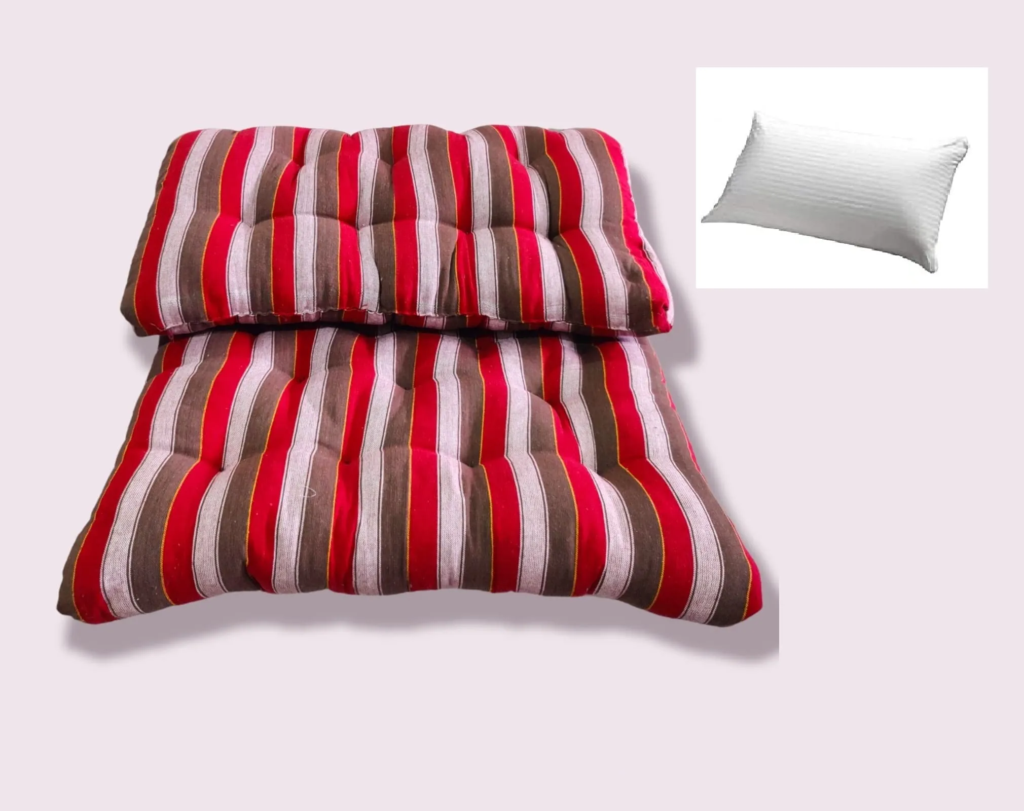 Adim's Soft Cotton Foldable Bed Mattress, Firm Gadda for Floor & Bed,Pure Cotton Fabric, Single Size Mattress with One Fiber Pillow (72 x 36 x 5 Inches,Maroon Lining)