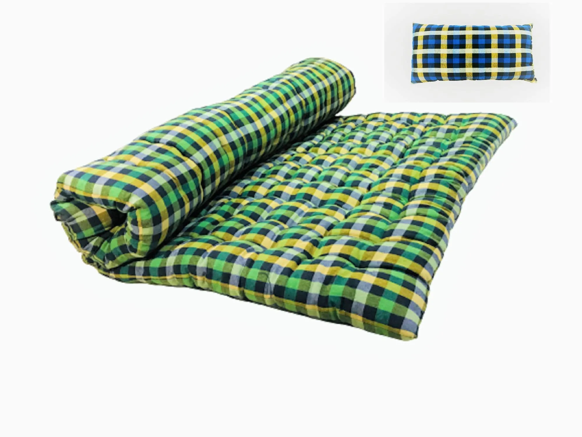 ATOOTFUSION Foldable Movable Soft Cotton Filled Cotton Quilt Mat | Cotton Quilt Mattress Gadda for Good Sleep (Cotton Quilt Mattress_72 x 36 Inch Fiber_Pillow)