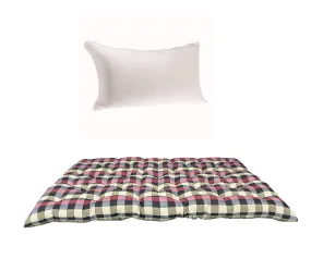 ATOOTFUSION Premium Soft Cotton Quilt Mattress Combo | Multicolor Gadda (72 x 48 inch) with Fiber Pillow (16 x 26 inch) | Hypoallergenic, Dust-Free, Foldable | Ideal for Hostel & PG Students