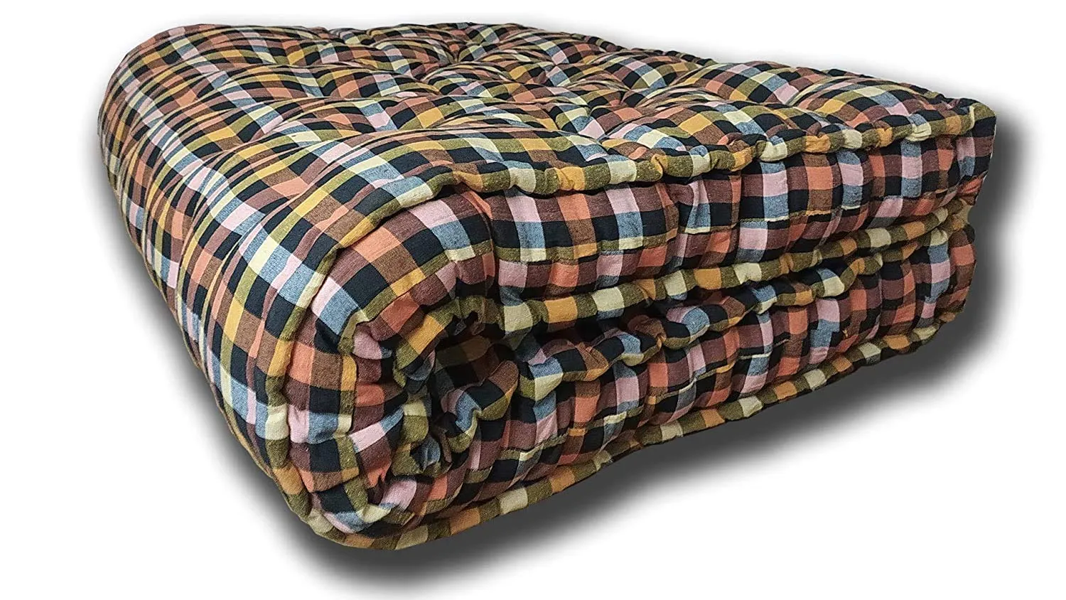 ATOOTFUSION Primium Hotel Qulaity Cotton Bed Mattress Spongy Soft Cotton Quilt Multicolour Box Mat | Cotton Quilt Box Mattress Gadda in Small Beautiful Box Pattern (3 x 6 Box)