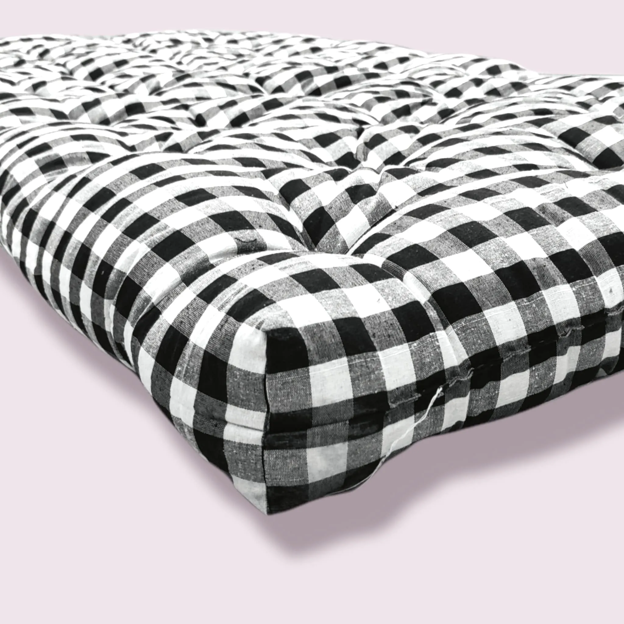 ATOOTFUSION Single Cotton Mattress - 5-Inch Thick, Medium Firm, Foldable & Reversible, Checkered White & Black, Star Gadda (72x36x5)