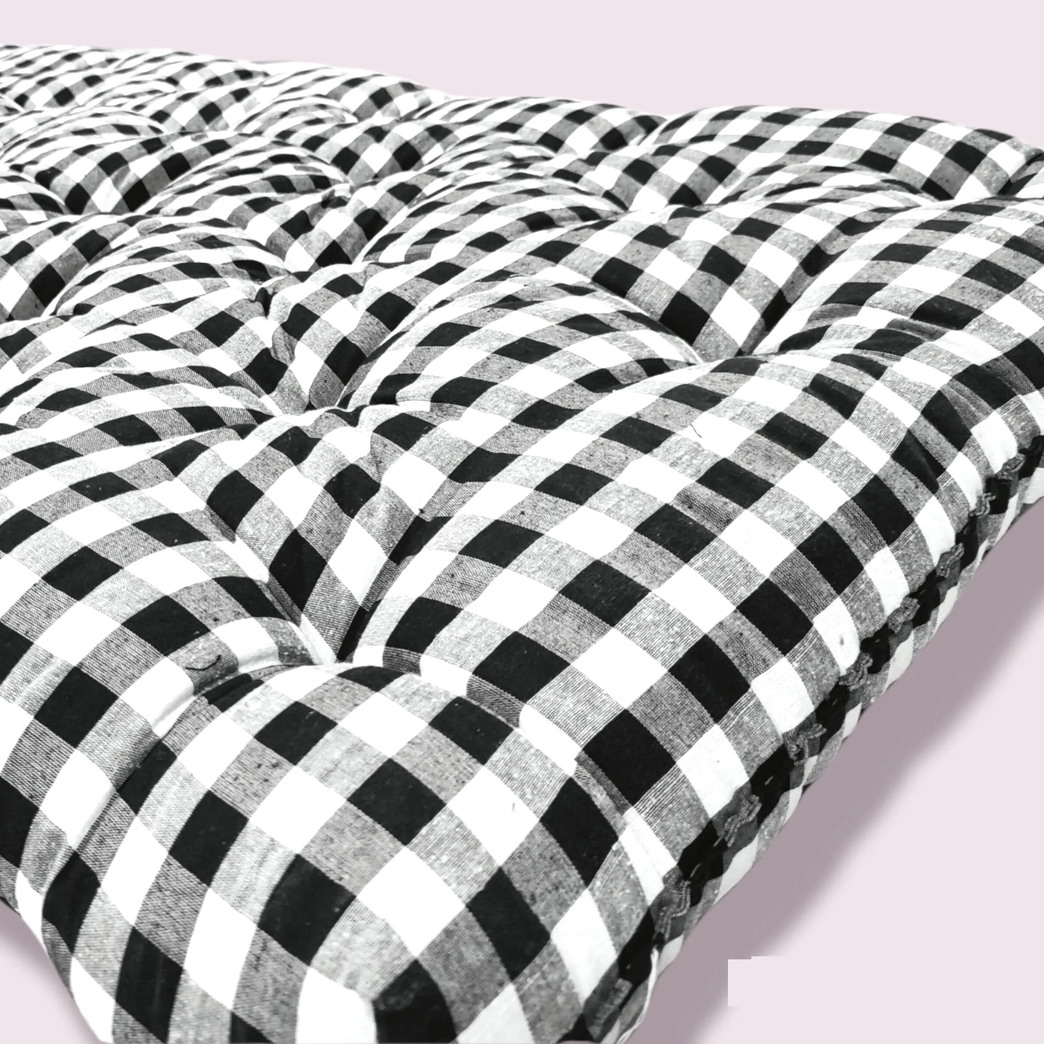 ATOOTFUSION Single Cotton Mattress - 5-Inch Thick, Medium Firm, Foldable & Reversible, Checkered White & Black, Star Gadda (72x36x5)