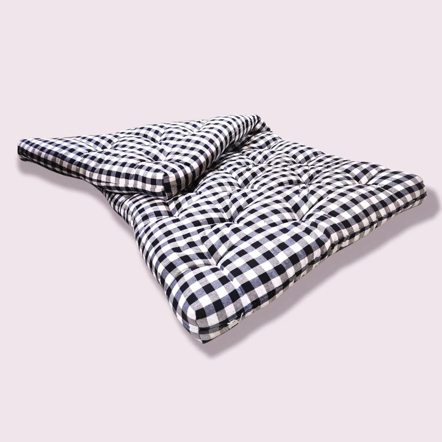 ATOOTFUSION Soft Thick Queen Size 5-Inch Star Cotton Quilt Mattress - Medium Firmness, Foldable & Reversible Star Design - Luxurious White and Black Checkered Gadda/Mattress (48X72X5 Inches)