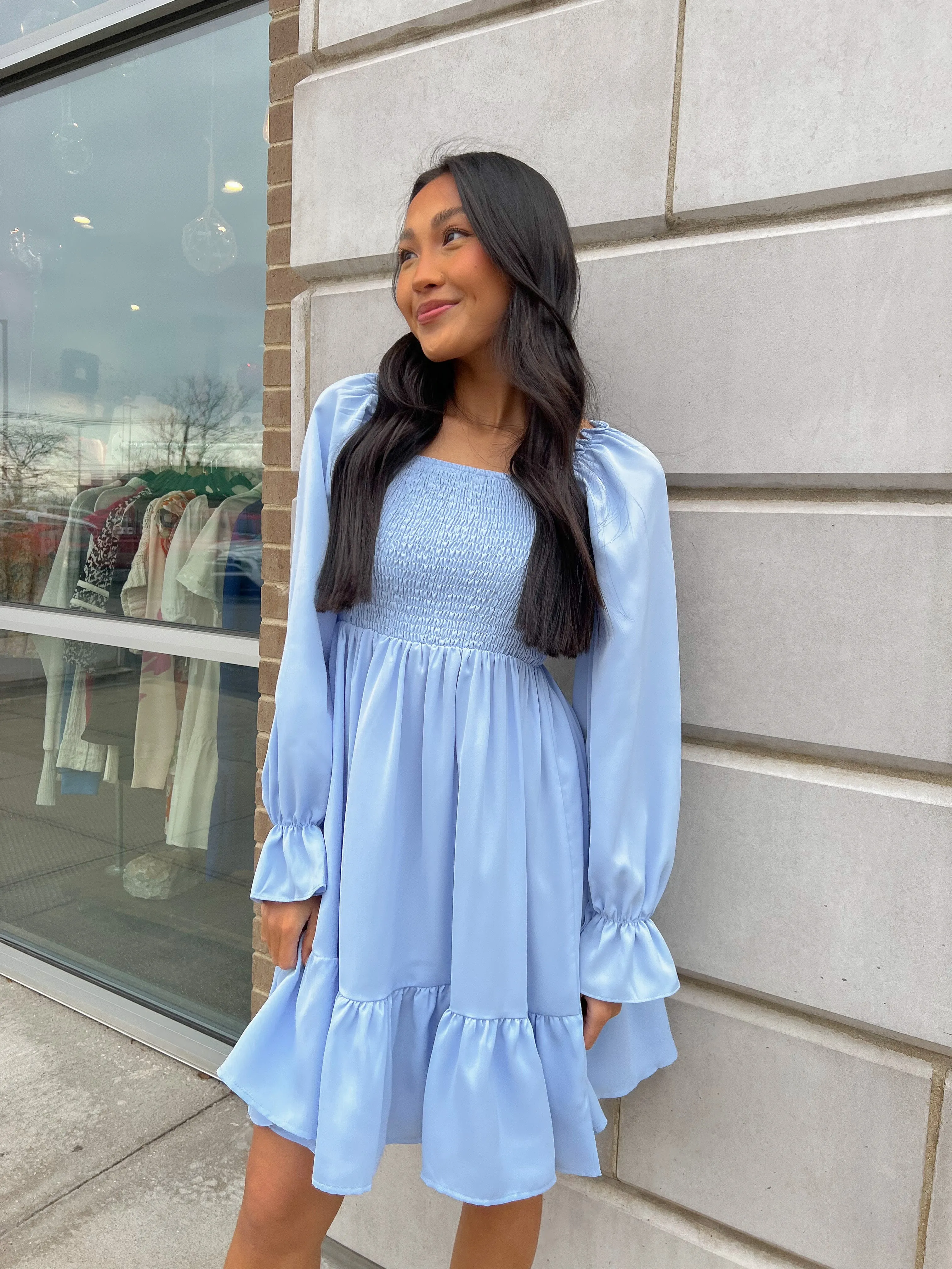 Baby Blue Smocked Babydoll Dress