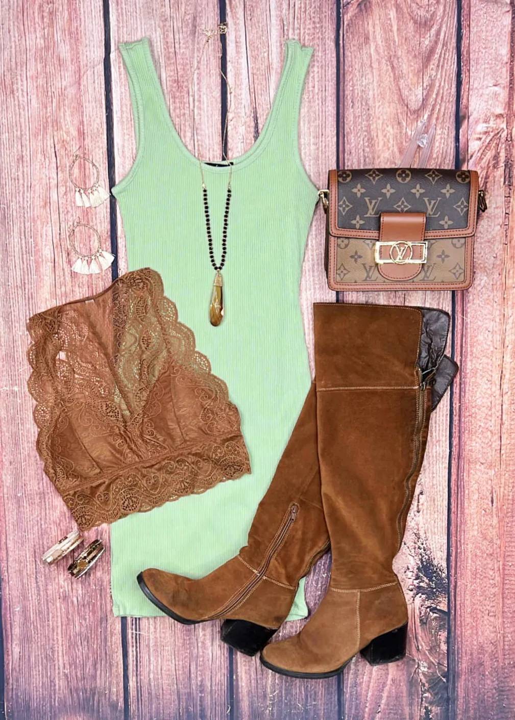 Basic Ribbed Tank Dress - Sage