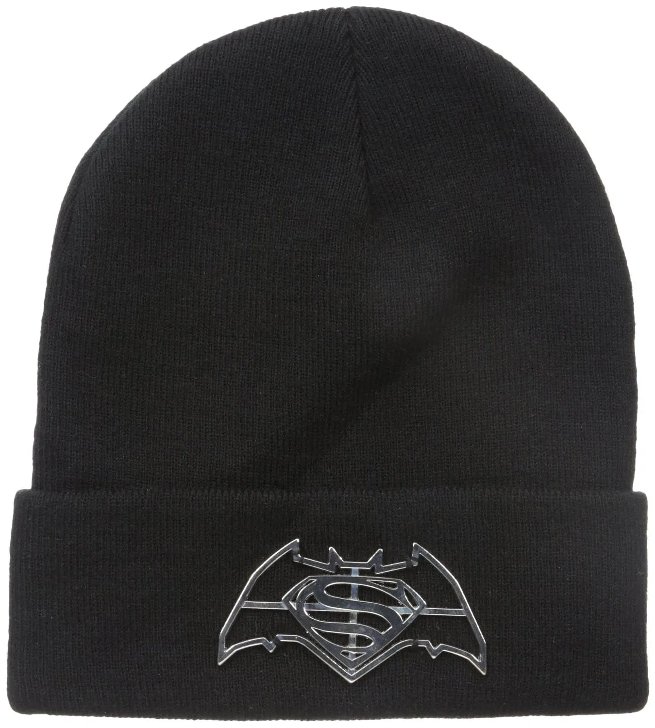 Batman v Superman Dawn of Justice Men's Light Weight Beanie Metal Logo, Black, One Size