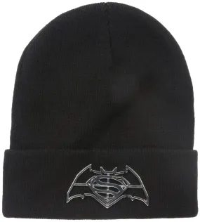 Batman v Superman Dawn of Justice Men's Light Weight Beanie Metal Logo, Black, One Size