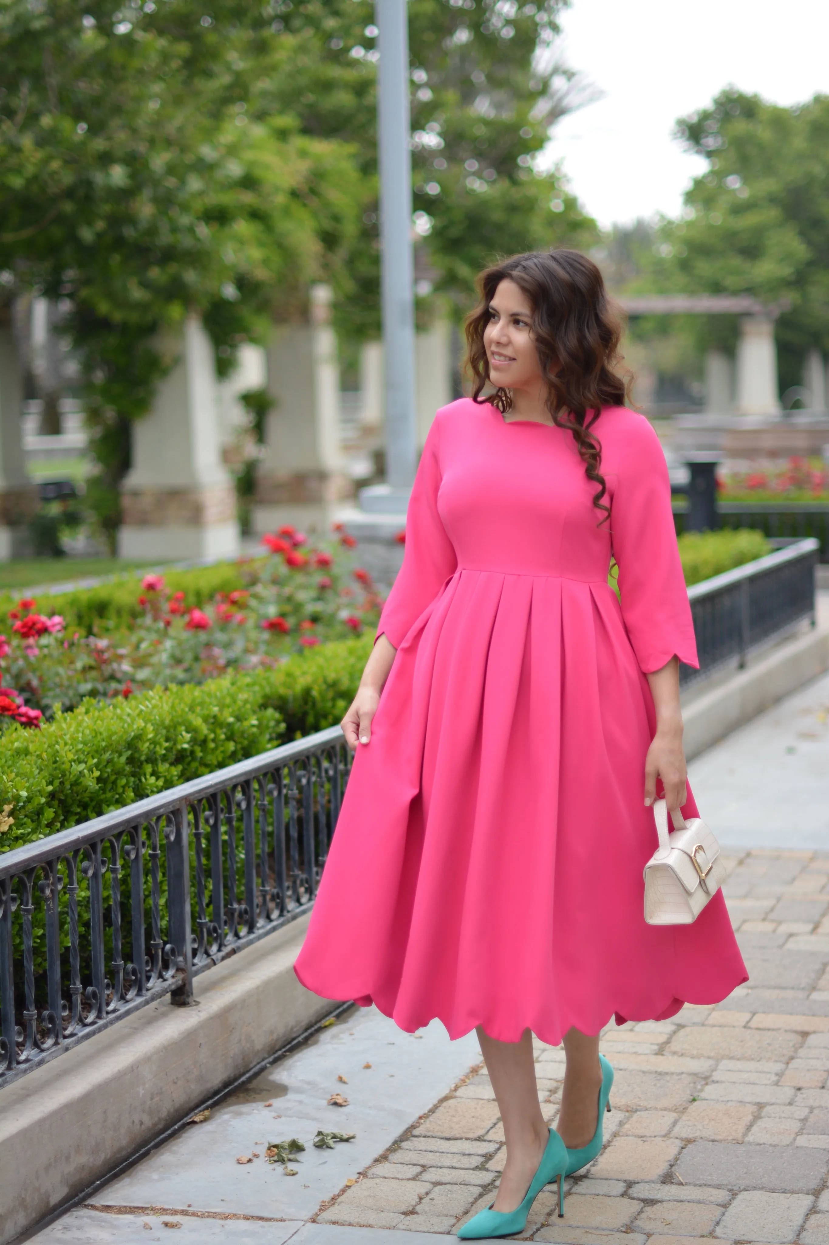 Berlin Scalloped Fuchsia Pink Dress
