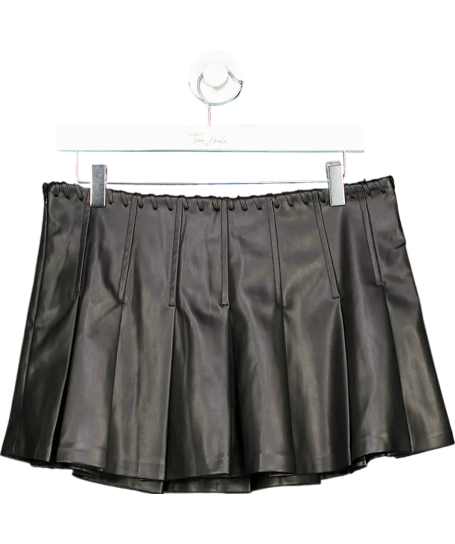 Bershka Black Pleated Faux Leather Mini Skirt UK M