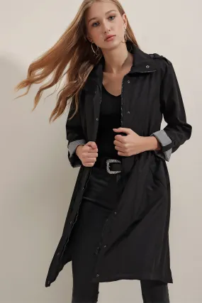 BGD Women Belted Trench Coat - Black - Avondale