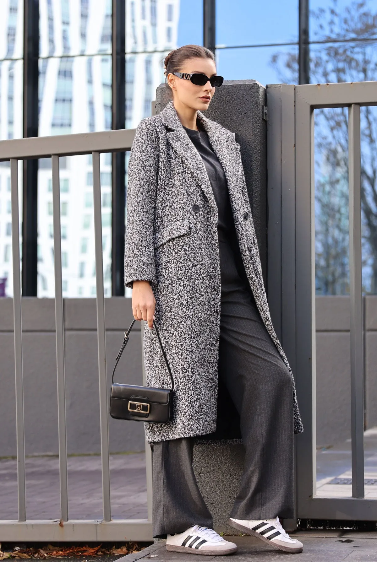 BGD Women Black Oversized Long Boucle Coat 9127 - Avondale