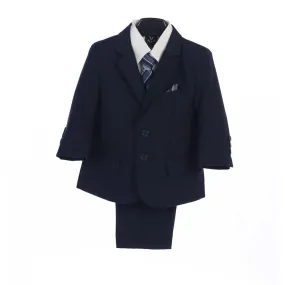Big Boys Navy Jacket Vest Tie Pocket Square Shirt Pant 5 Pc Suit 8-14