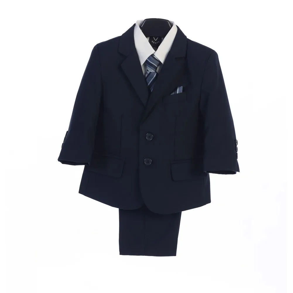 Big Boys Navy Jacket Vest Tie Pocket Square Shirt Pant 5 Pc Suit 8-14