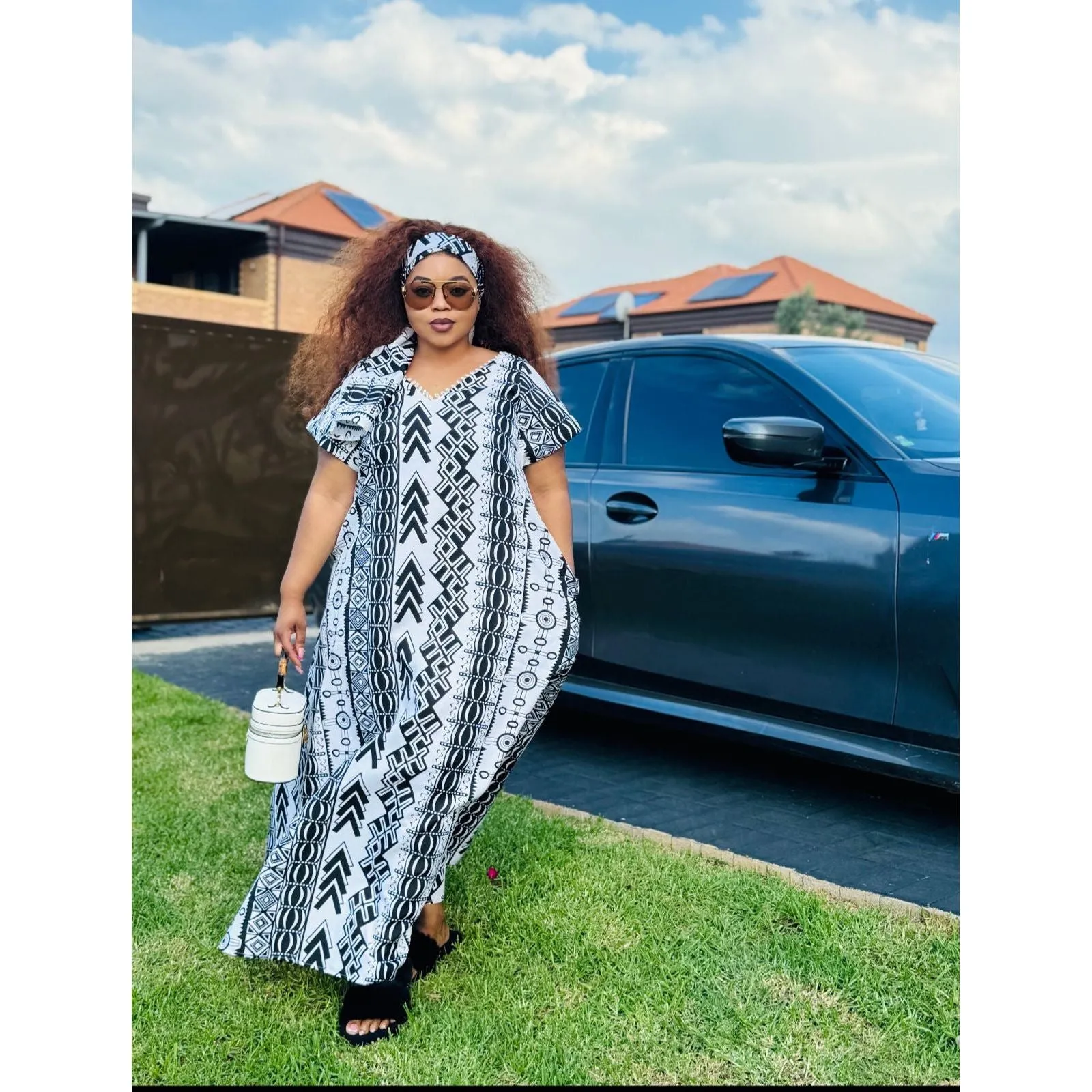Black and white kaftan with matching head scarf