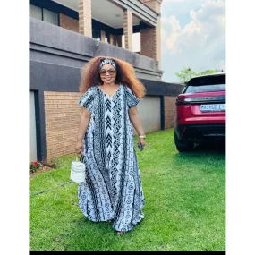 Black and white kaftan with matching head scarf