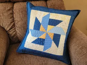 Blue & Gold Pinwheel Pillow