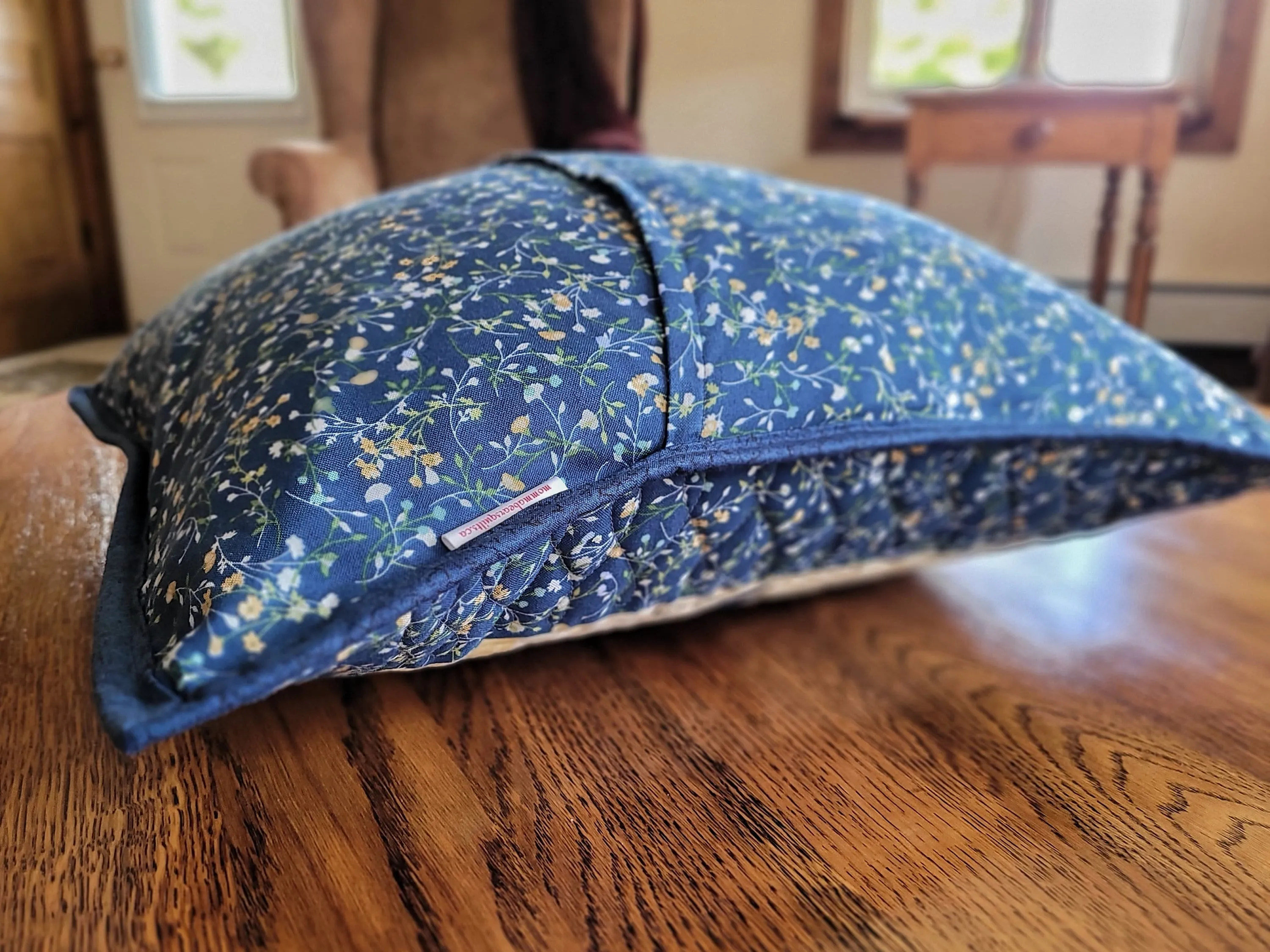 Blue Patchwork Pillow | Scrappy Pinwheel Quilted Sofa Throw Cushion