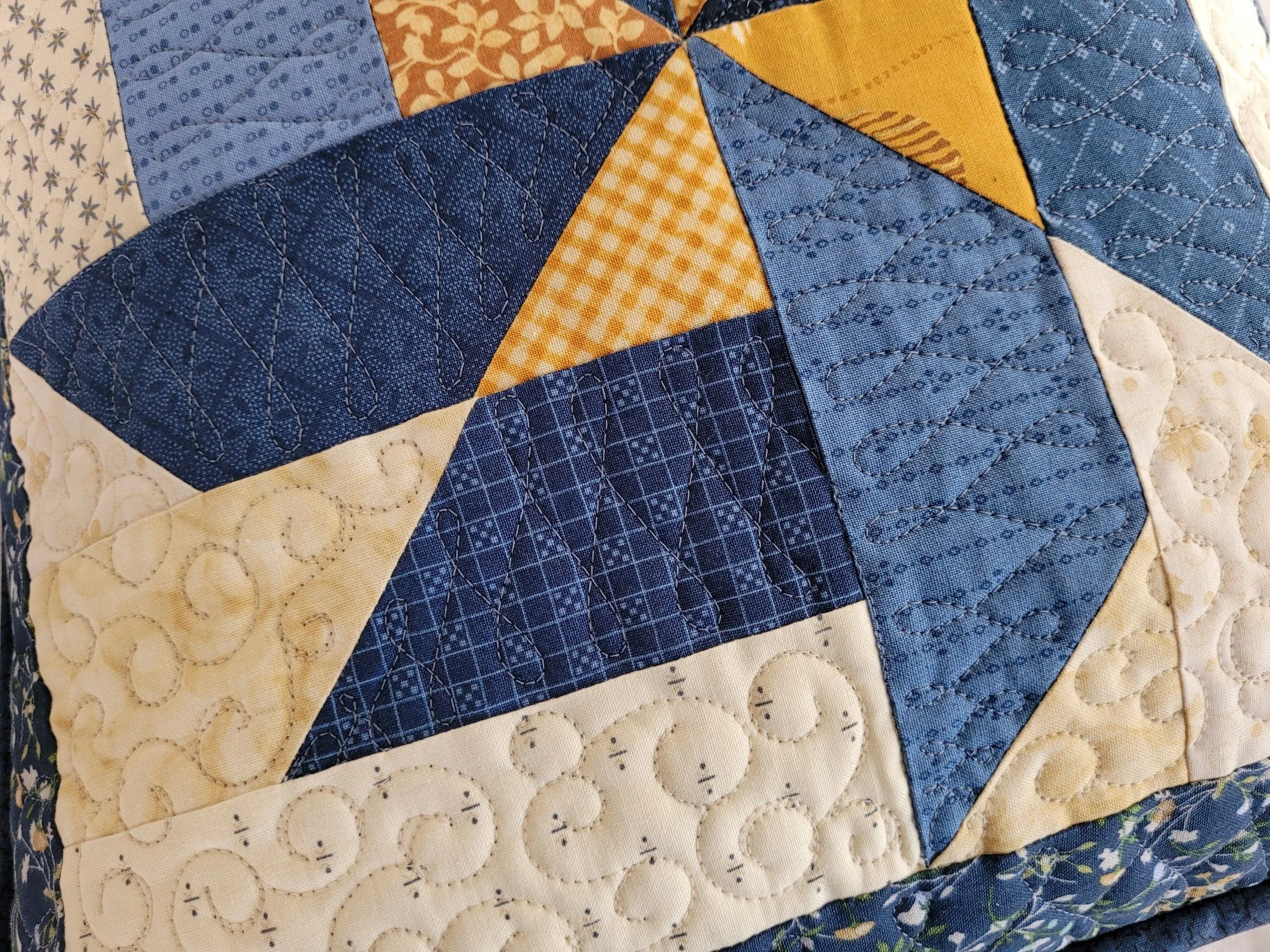 Blue Quilted Pillow | Patchwork Pinwheel Throw Cushion