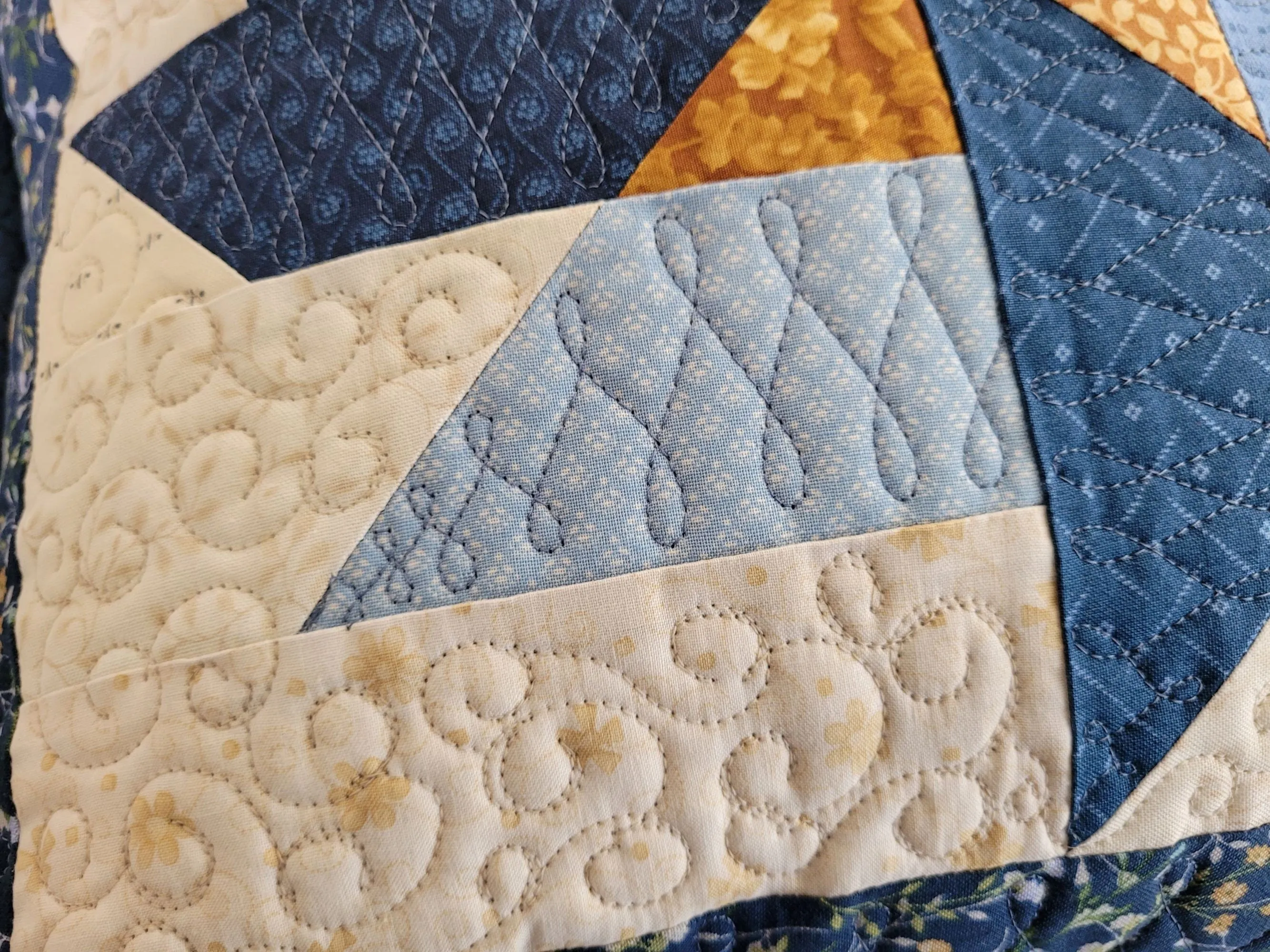 Blue Quilted Pillow | Patchwork Pinwheel Throw Cushion