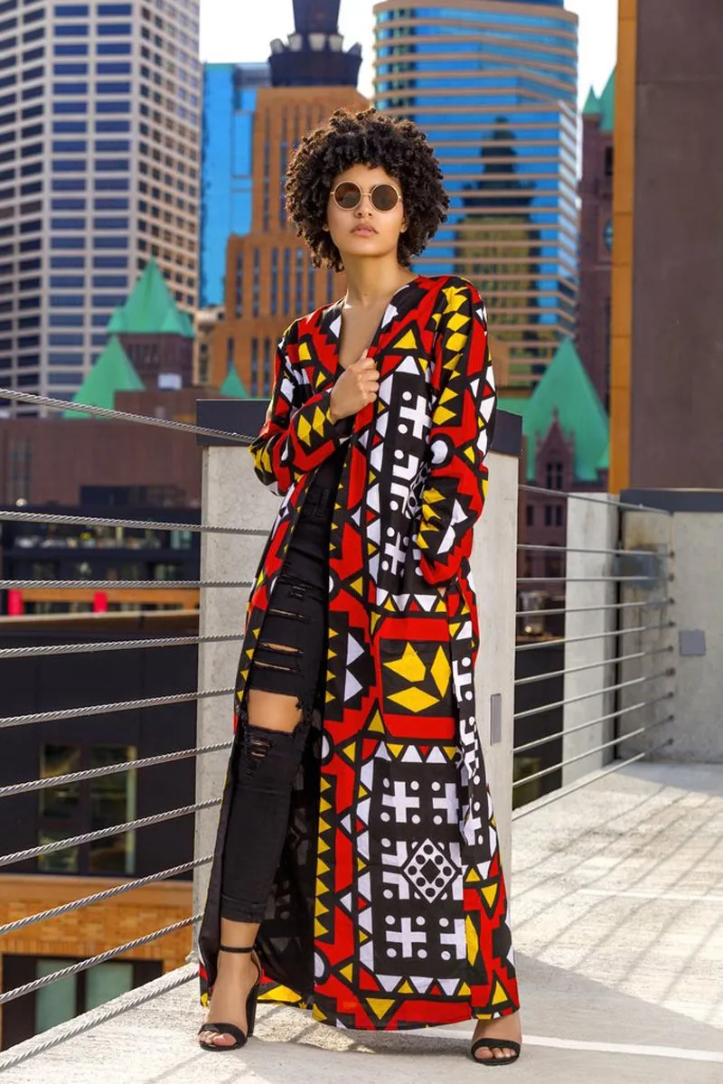 Bohemian Casual Print Long Coat