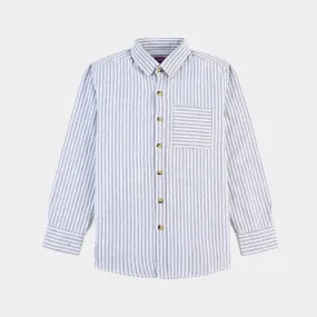 Boys Yarn Dyed Casual Shirt (All About Having Fun)-Whte.Stripe