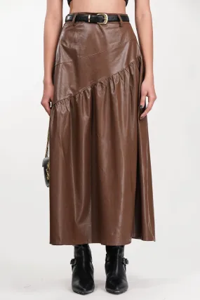 Brown Drift Pleated Leather Skirt