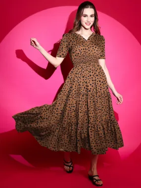 Brown Elegance Midi Dress