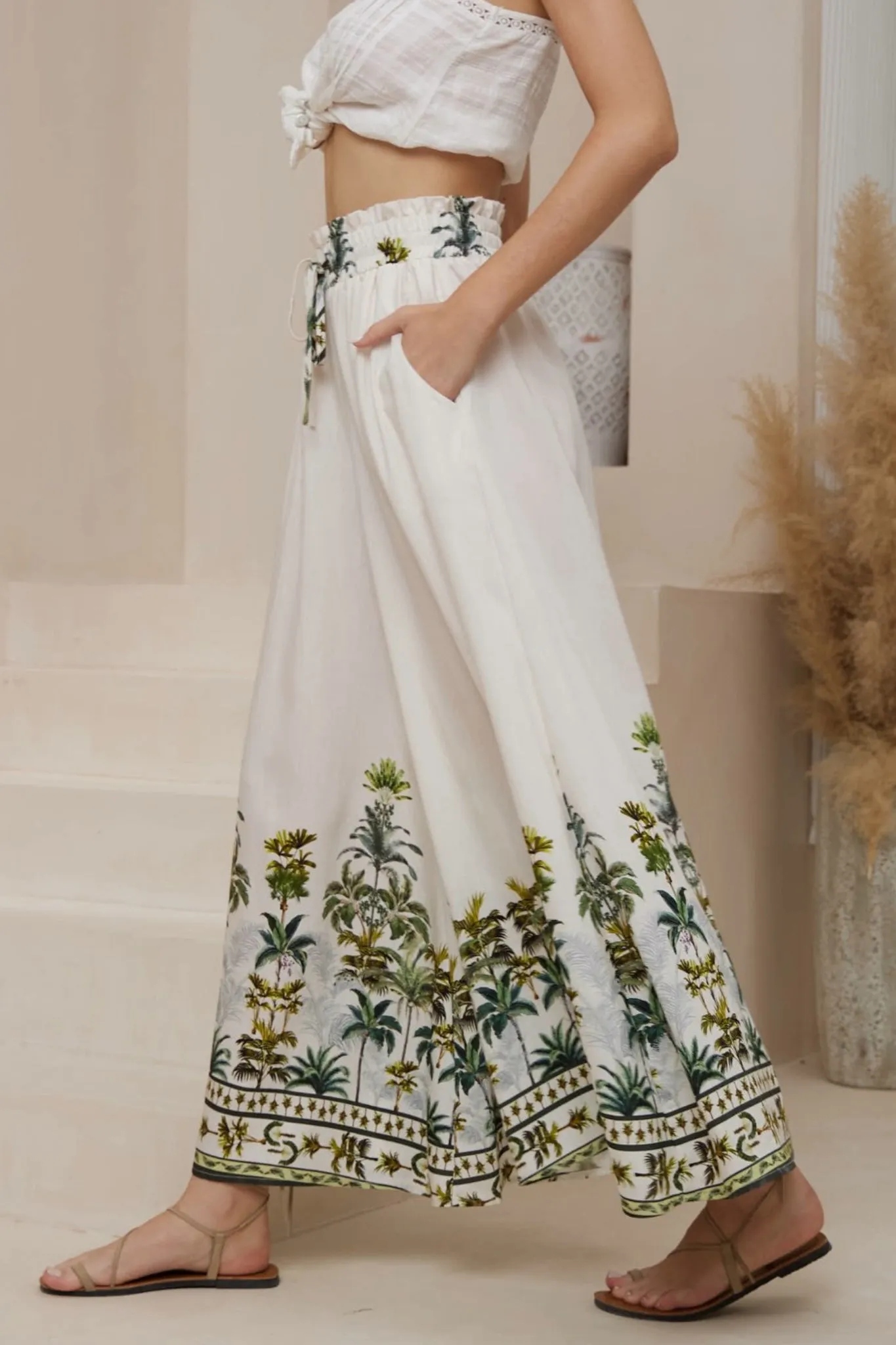Charli Pants - Paper Bag High Waisted Wide Leg Pants in Nessa Print