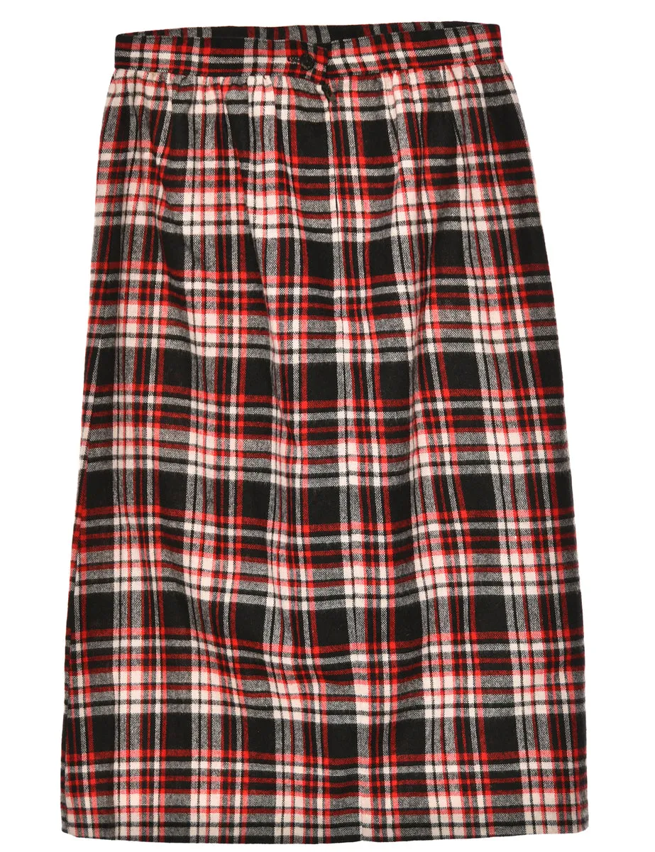 Checked Red Midi Skirt - M