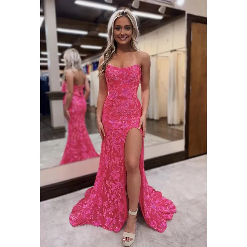 Chic & Sparkly Off-Shoulder Sleeveless Side Slit Sheath Trumpet Evening Party Prom Dress
