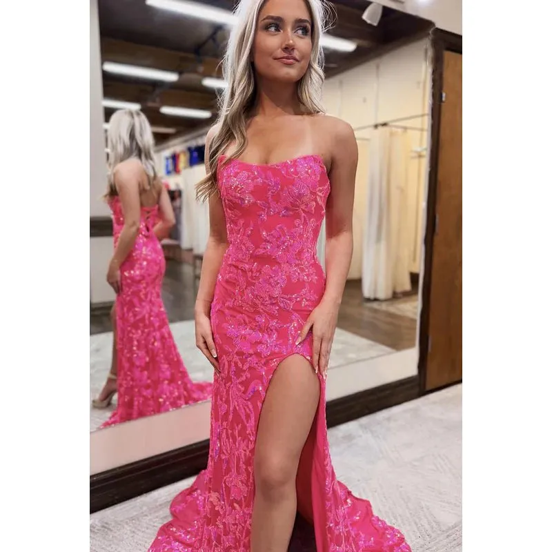 Chic & Sparkly Off-Shoulder Sleeveless Side Slit Sheath Trumpet Evening Party Prom Dress