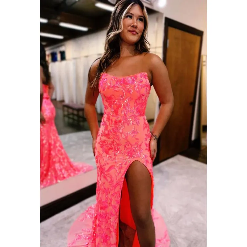 Chic & Sparkly Off-Shoulder Sleeveless Side Slit Sheath Trumpet Evening Party Prom Dress