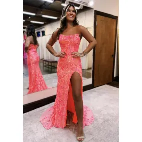 Chic & Sparkly Off-Shoulder Sleeveless Side Slit Sheath Trumpet Evening Party Prom Dress