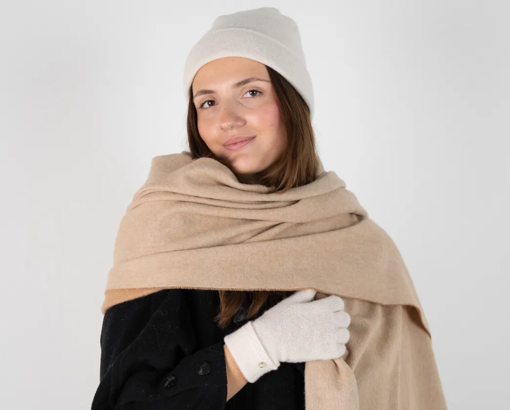 Classic Beanie & Classic Scarf - Crema/Sand