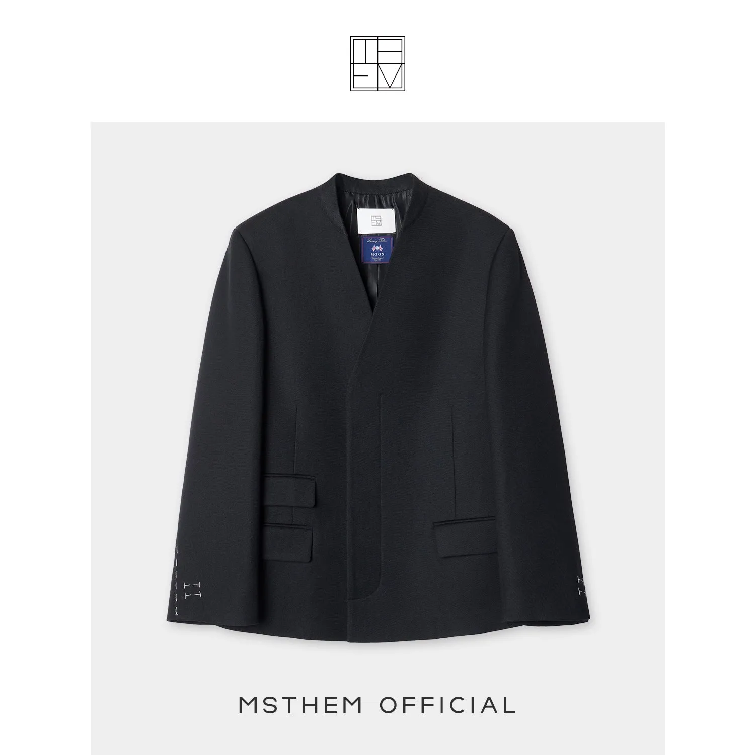 Collarless Long Overcoat