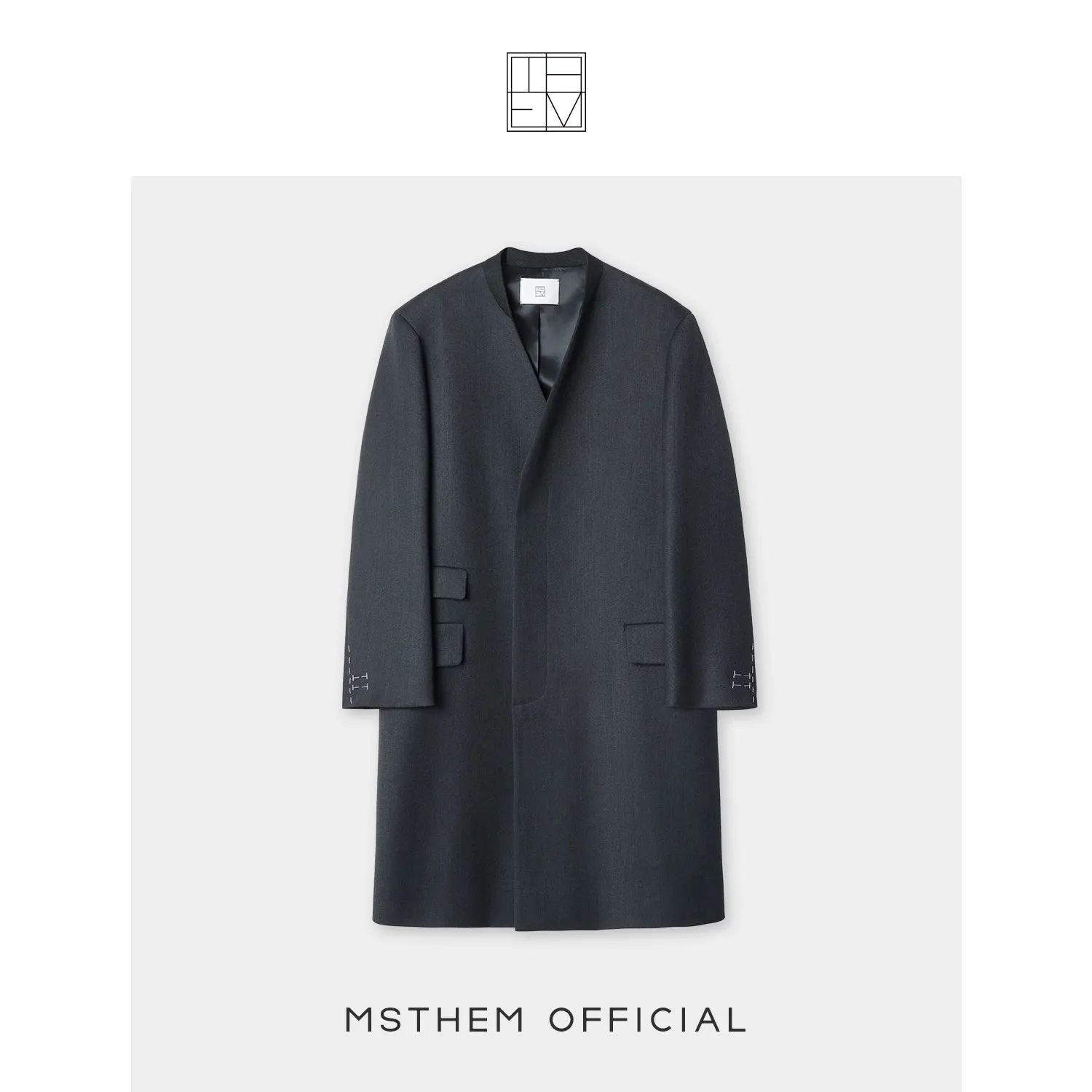 Collarless Long Overcoat