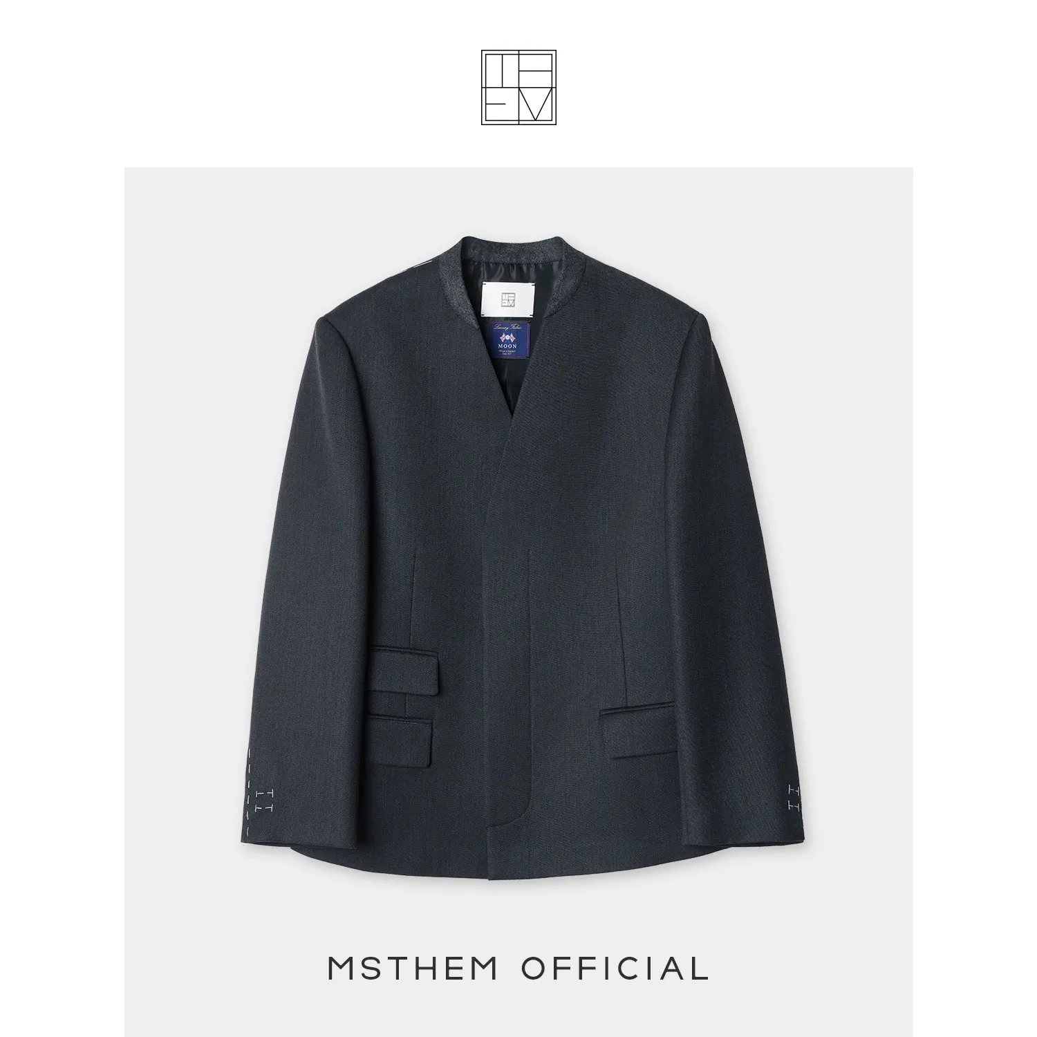 Collarless Long Overcoat