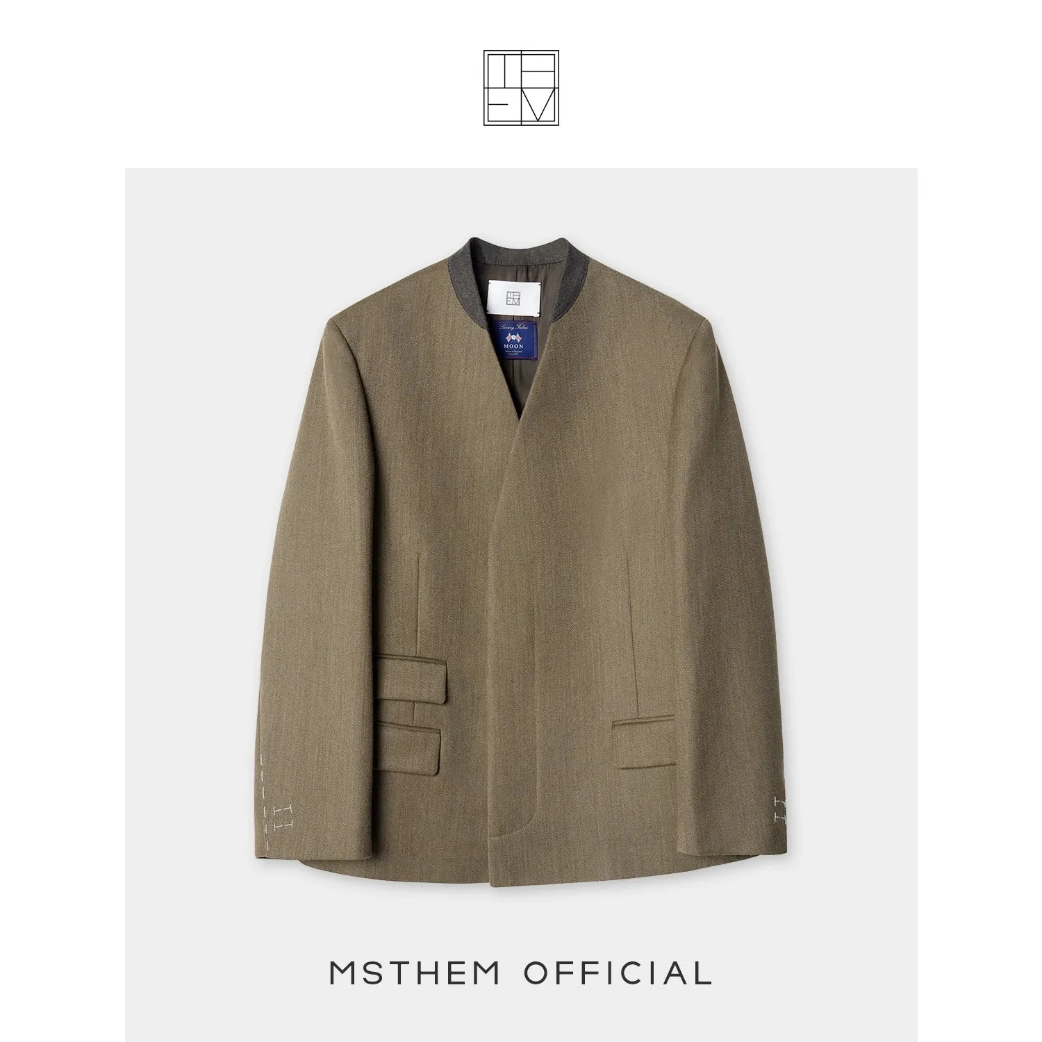 Collarless Long Overcoat