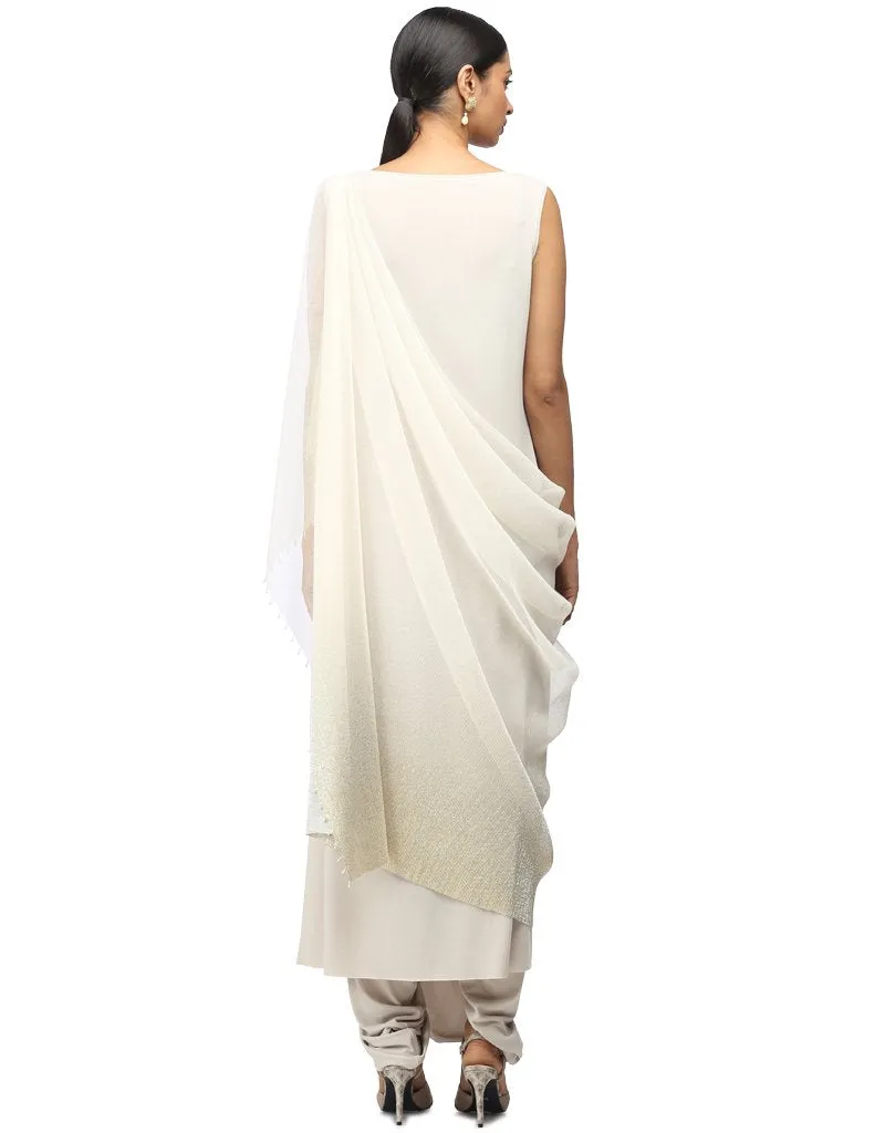 Crinkled Net Tunic with Shoulder Drape- Ivory