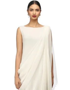Crinkled Net Tunic with Shoulder Drape- Ivory