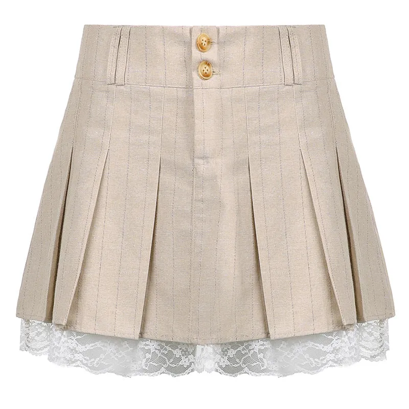 Cute High Waist Lace Pleated Skirts