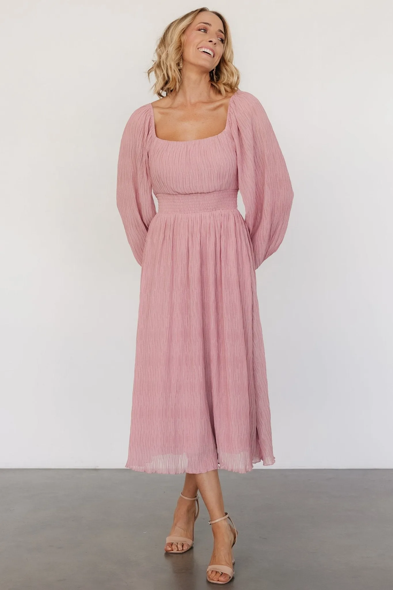 Dalton Pleated Midi Dress | Blush