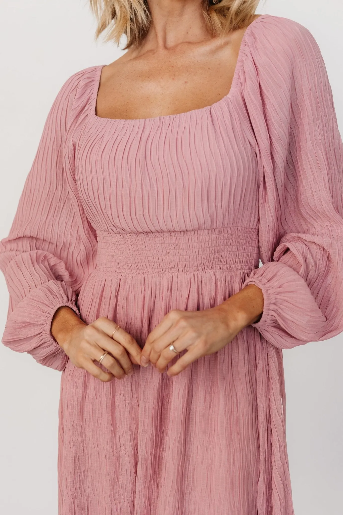 Dalton Pleated Midi Dress | Blush