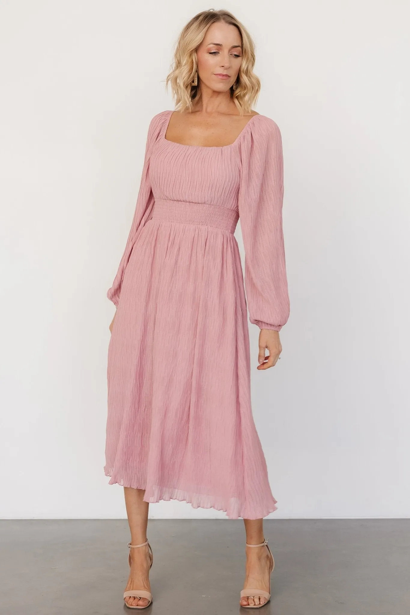 Dalton Pleated Midi Dress | Blush