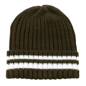 Decky 622 Striped Sweater Ribbed Knit Beanie Hats Ski Skull Winter Caps Thick