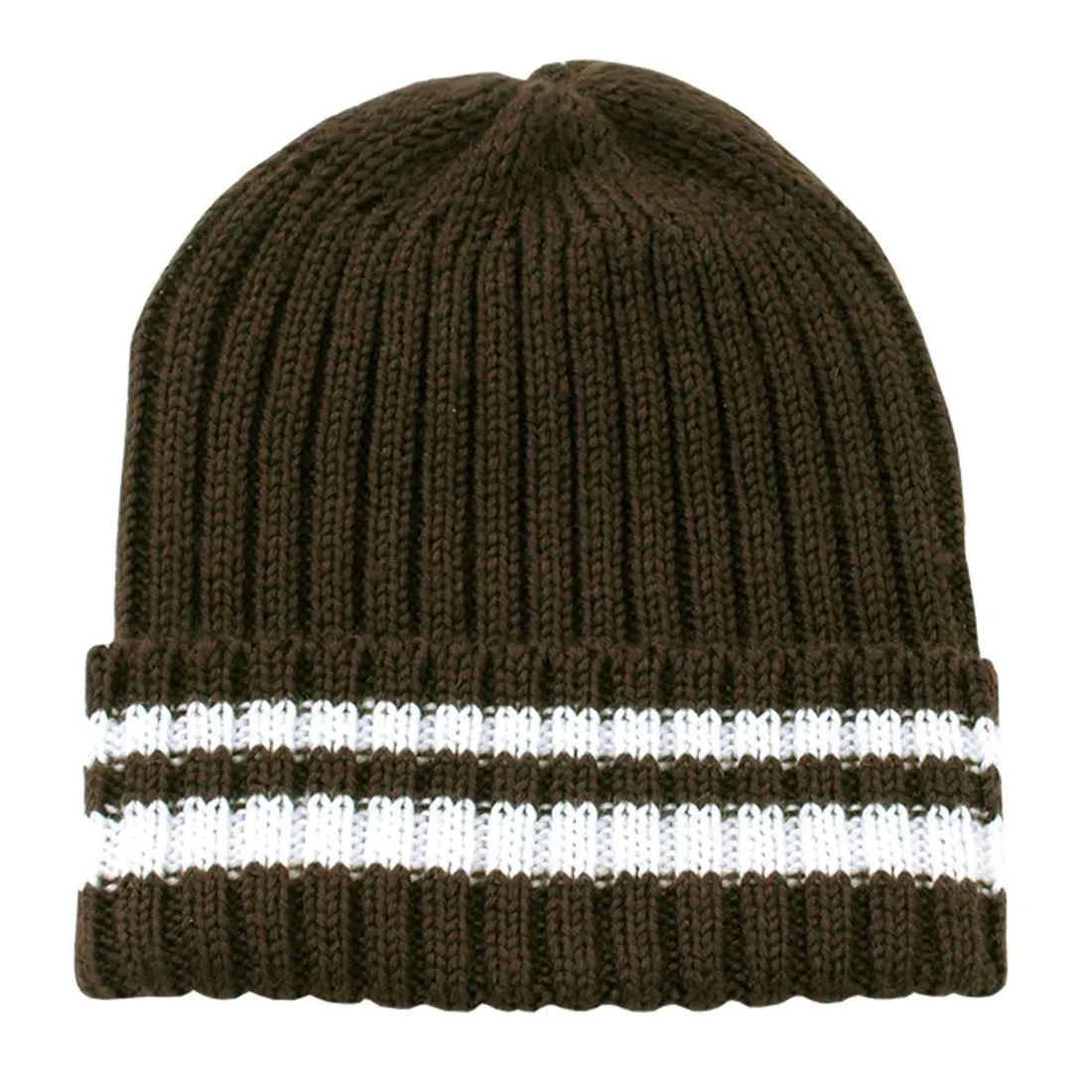 Decky 622 Striped Sweater Ribbed Knit Beanie Hats Ski Skull Winter Caps Thick