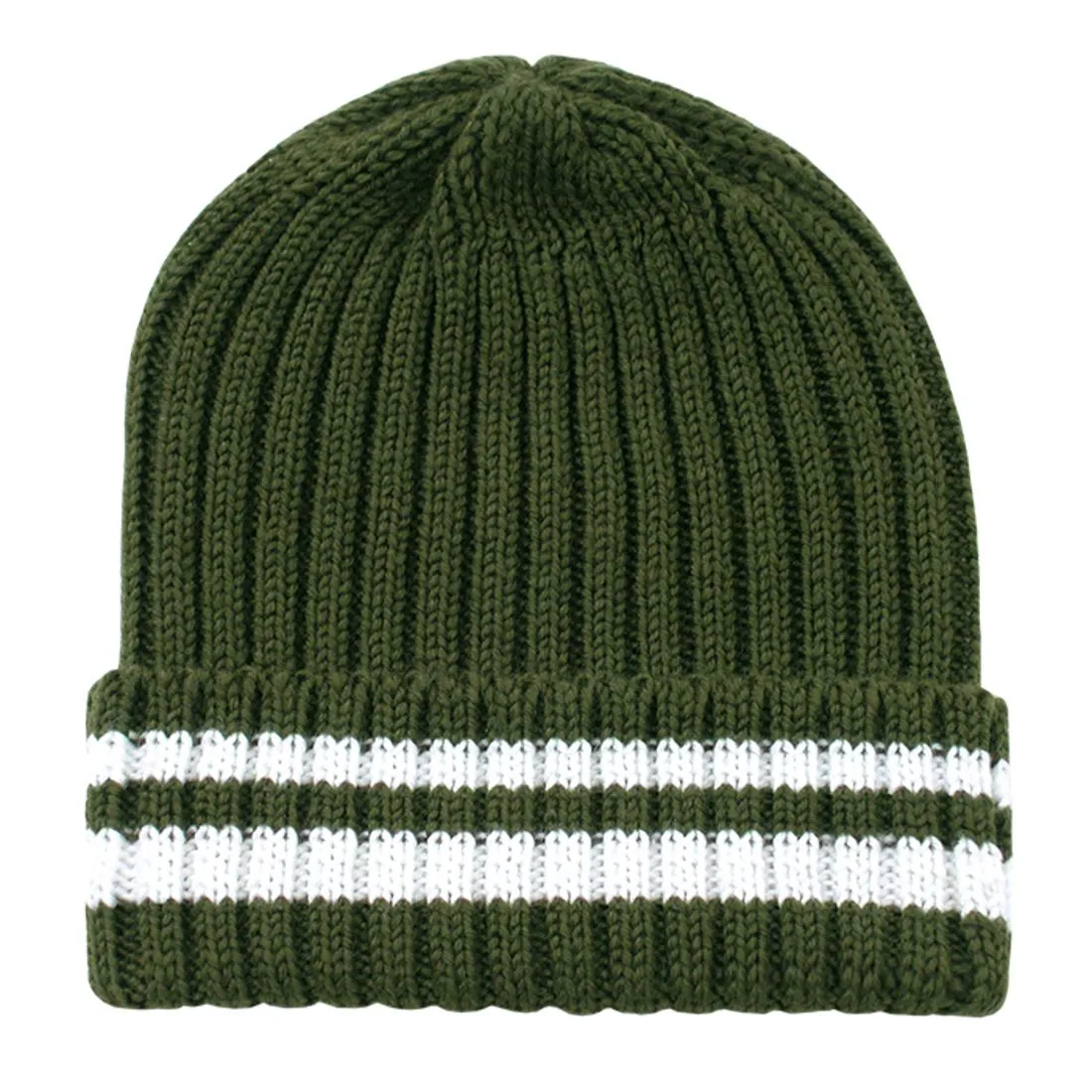 Decky 622 Striped Sweater Ribbed Knit Beanie Hats Ski Skull Winter Caps Thick