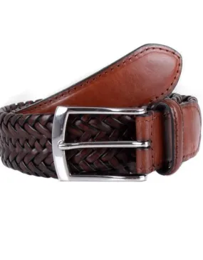 Dents Plaited Leather Casual Belt - Brown